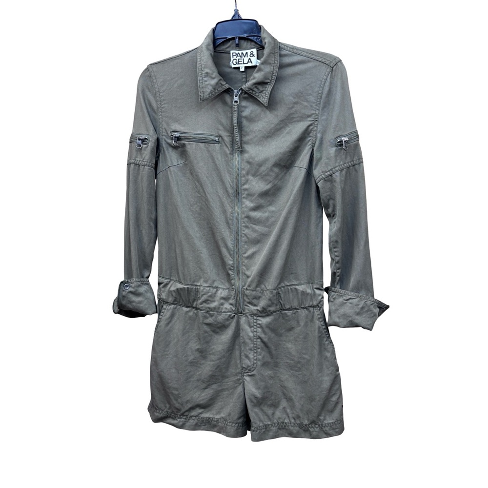 Pam & Gela Army Green Utility Jumpsuit Romper Sz P